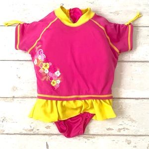 Speedo Kids UV Floatation Suit Girls S/M Pink Yellow Life Jacket Swimsuit Swim